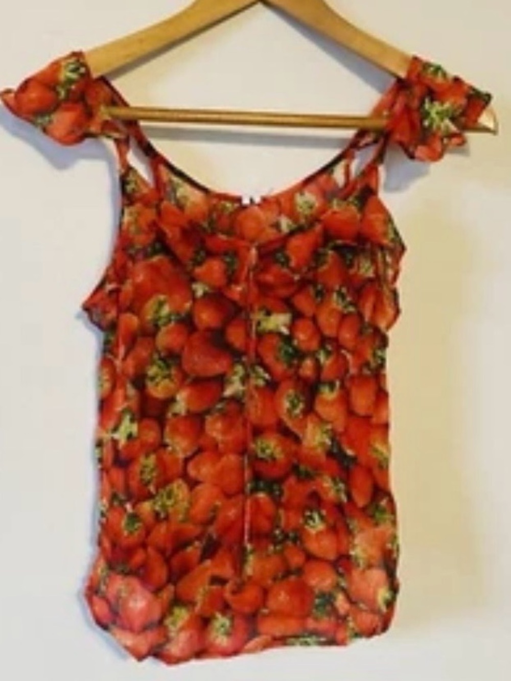 Anthropologie Strawberry-Print Ruffle Trim Tank Top